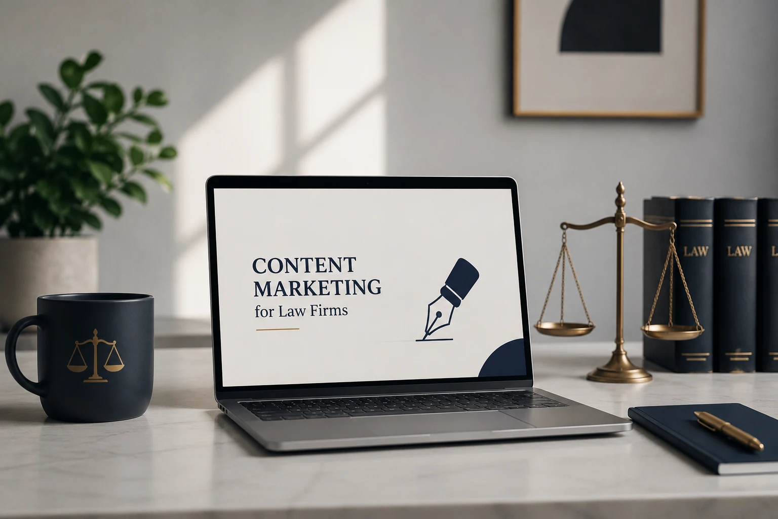 Attorney writing legal content at a desk